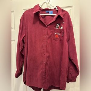 Vintage Disney Mickey Mouse Embroidered Fall Suede Button Up Shirt Size XL